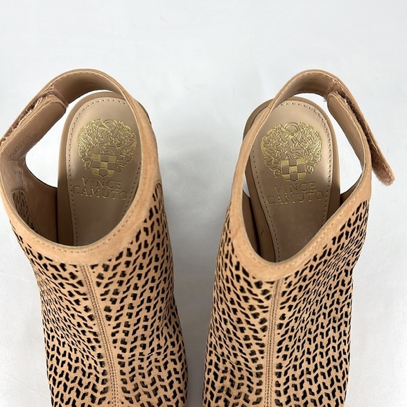 Vince Camuto Nude Leather Peep-Toe Sandal Stacked Heel - Dastana, Sz 7M. - Picture 4 of 13